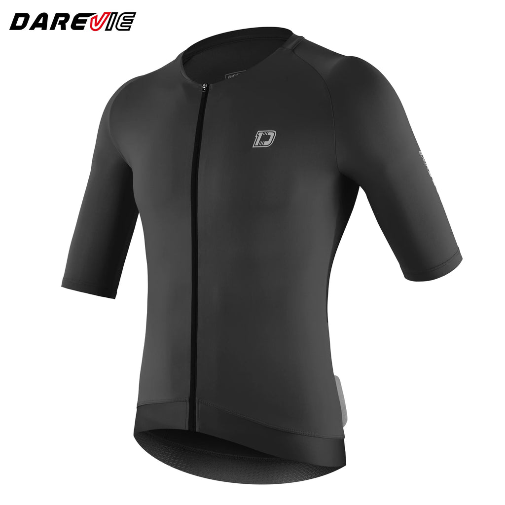 DAREVIE Men's Cycling Jersey DVJ278 Moisture Wicking Anti-Slip Hem, Black/Green/Grey/Red