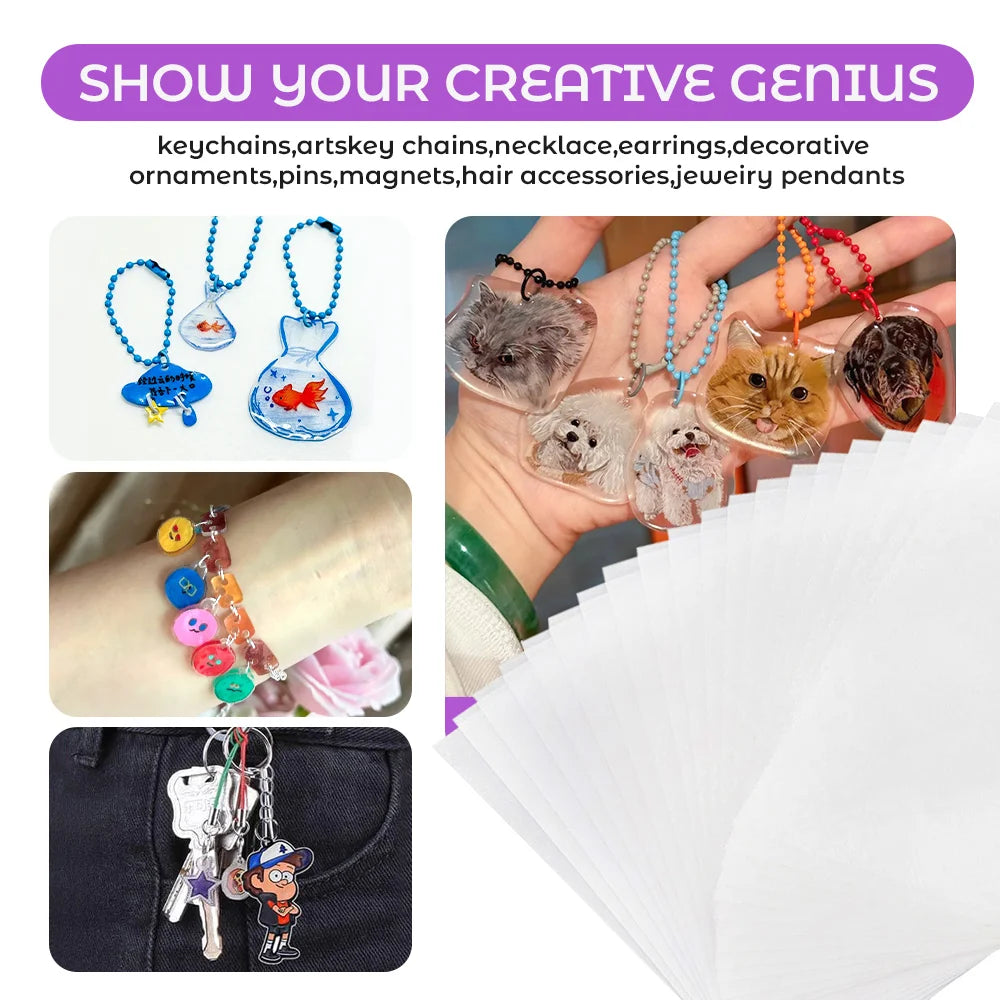 Heat Shrink Plastic Sheets Set Shrinky Art Film Paper Sheet Kit DIY Keychain Ornaments Creative Craft Embellishment Scrapbooking