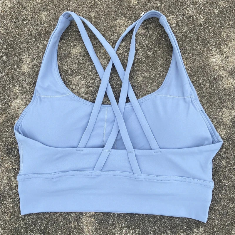 Women Cross Back Sports Bra Top with Removable Pads, Solid Colors, Sizes S-L