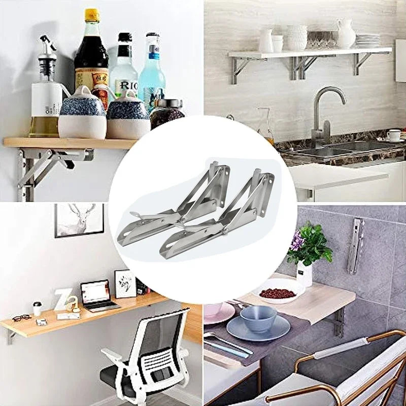 2pcs 8-20inch Stainless Steel Folding Angle Bracket Triangle Shelf Heavy Support Adjustable Wall Mounted Bench SilverWhite Black