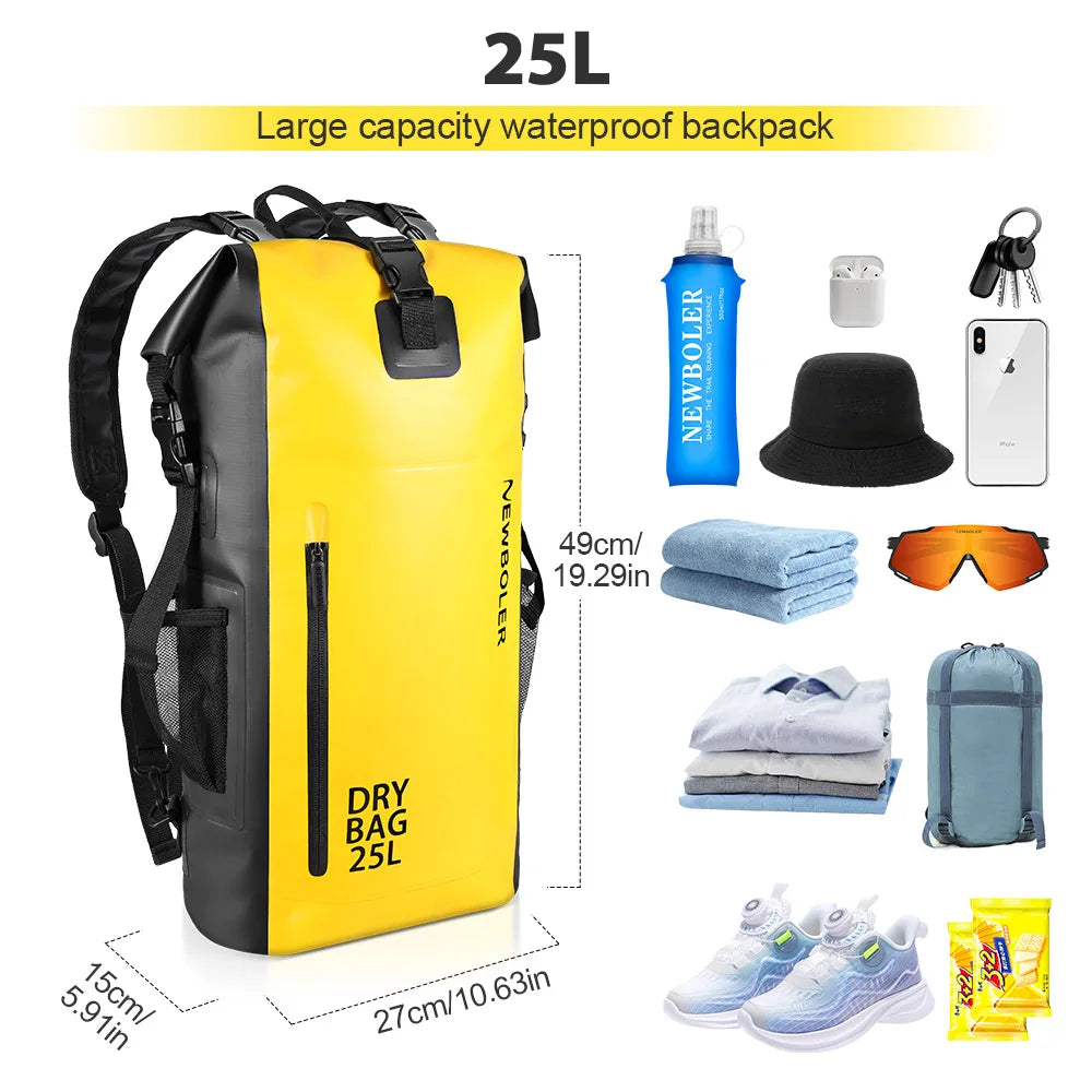 NEWBOLER 25L PVC Pack Dry Bag Backpack for Women Men Waterproof Shoulder Kayak Trekking Drifting Rafting Surfing Boating Bag