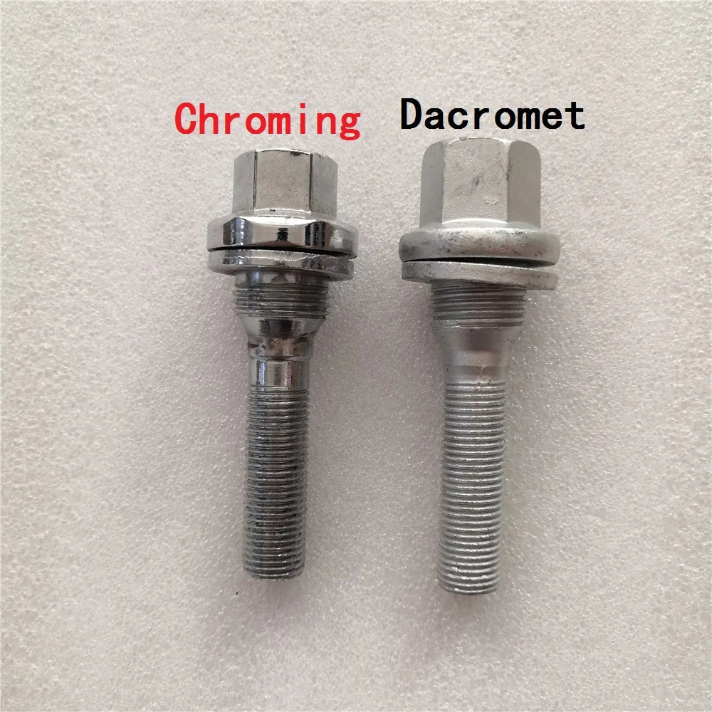 4pcs M12x1.25 wheel lug bolts flat seat washer silver, extra long thread 35-45mm for Peugeot 206 307 308 407 408