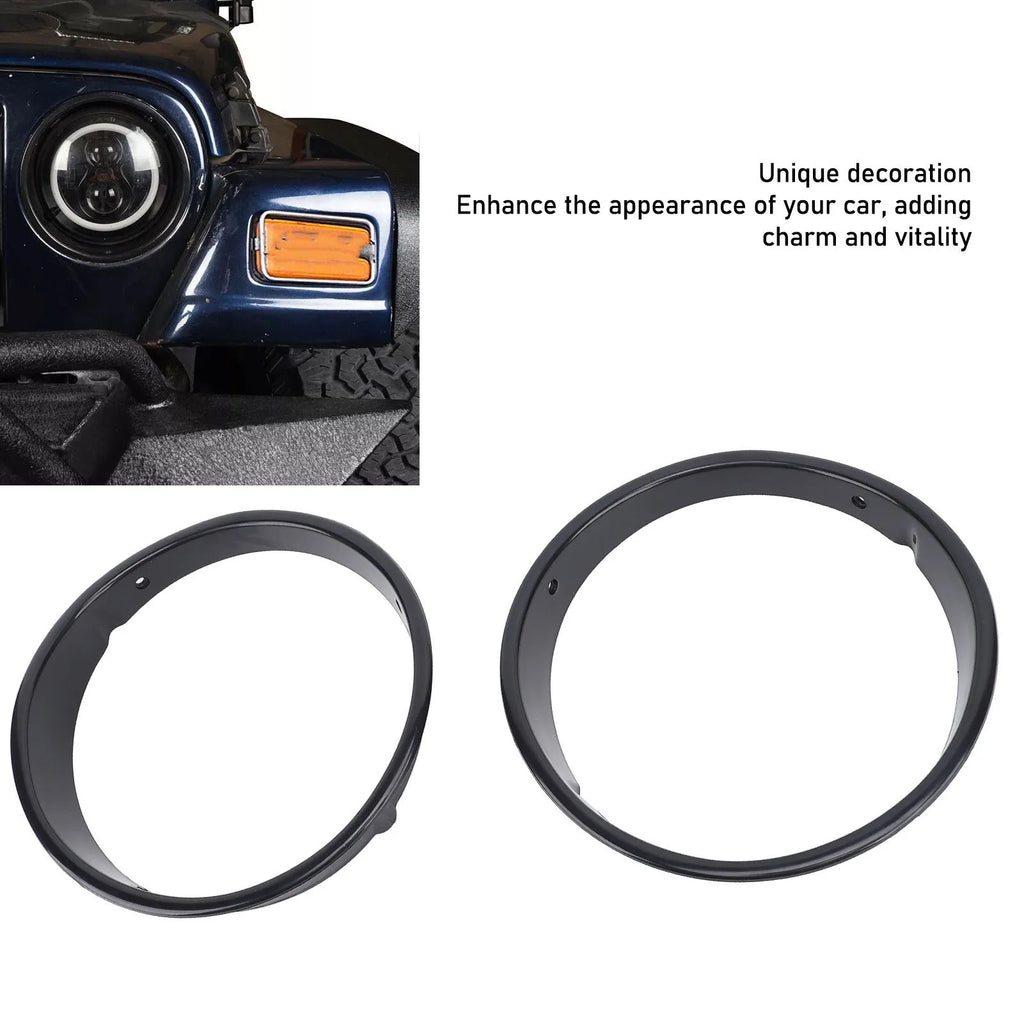 2PCS Car Headlight Bezel Cover Scratch Resistant Decorative Black Headlamp Trim Rings ABS for Jeep Wrangler TJ 1997 to 2006