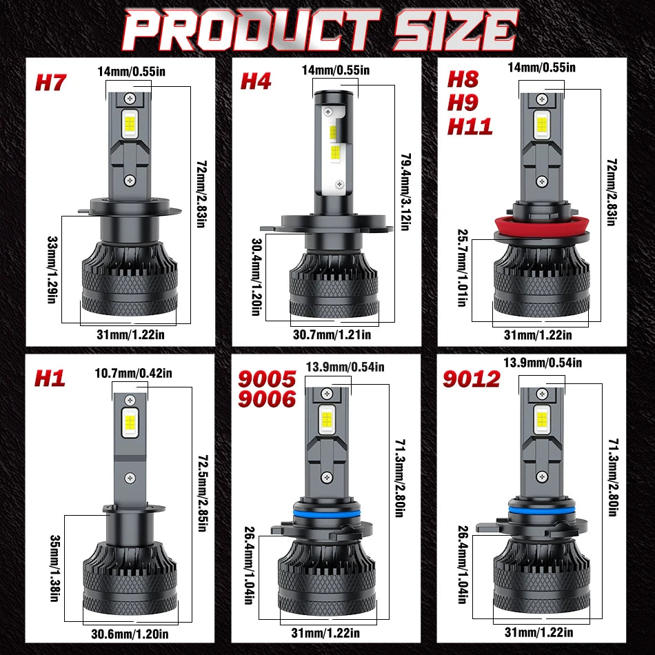 Dualvision 2PCS Car Lights H7 H4 H1 H8 H9 H11 9006 9005 9012 Super Bright LED Headlights High Low Beam Fog Light 6000K White 12V