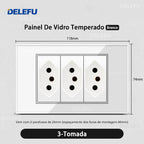 DELEFU 4*2 White Tempered Glass Brazil Standard Outlet with Double USB Type C Wall Power Socket Smart Switch Tuya Wifi 10A 20A