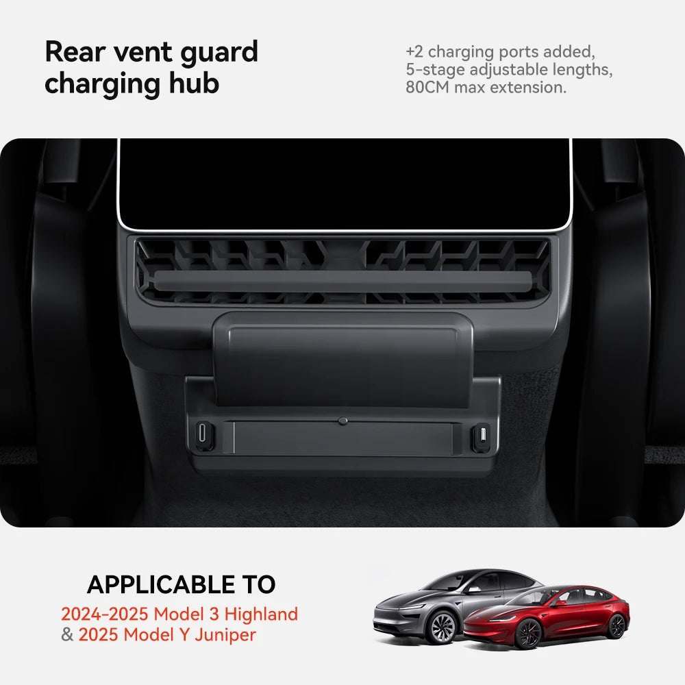 Tesla Model 3/Y Rear Air Vent USB Hub 27W Fast Charger, USB-C + USB-A Options