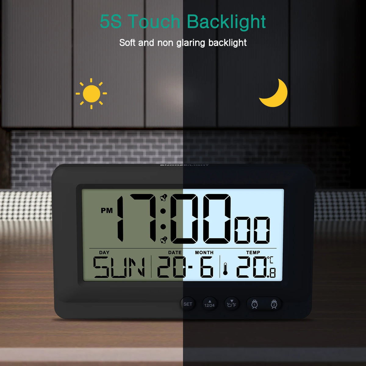 ORIA Digital Alarm Clock LCD Display Travel Alarm Clock Small Digital Clock With Calendar Temperature Battery Operated Clocks
