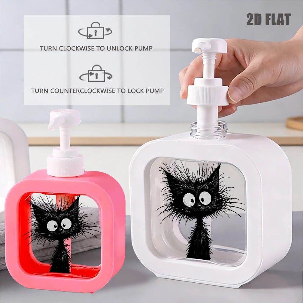 Black Cat Print Refillable Soap Dispenser Pump Bottle, Black/Pink/White 300ml or 500ml