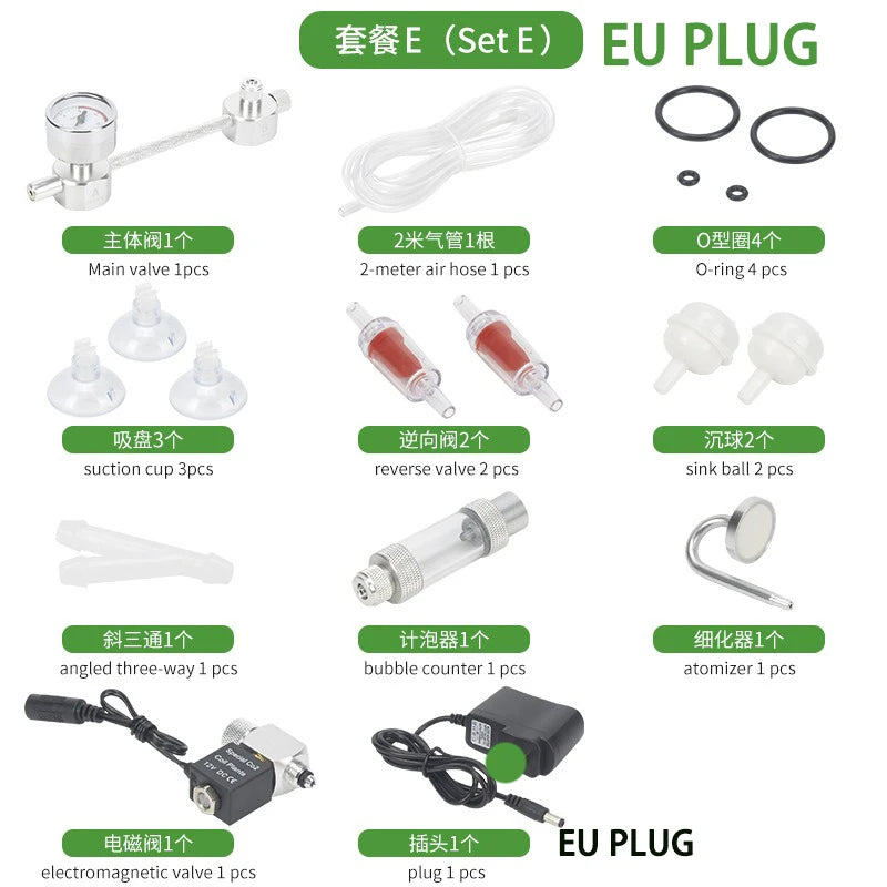 Aquarium DIY CO2 Generator Kit with Solenoid Valve, Bubble Counter & Diffuser, 1 set