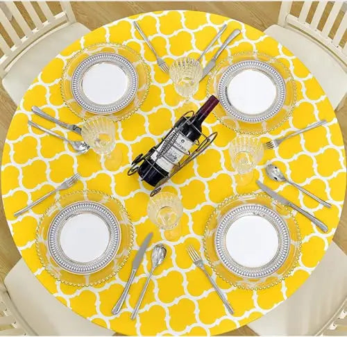 Fitted Round Plastic Vinyl Table Cloth Flannel Backing Elastic Edge Waterproof Table Protector for Dining Room Table Cover