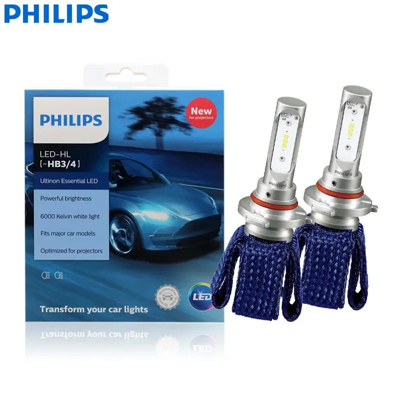 Philips Ultinon Essential LED Light H4 H7 HB3 HB4 H8 H11 H16 6000K White Lamp LED HIR2 9012 9005 9006 Auto Headlight,1Pair