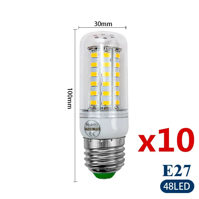 10pcs/lot E27 E14 LED Lamp 220V 230V Led Bulb SMD 5730 Led Light 24 36 48 56 69 72 LEDs Corn Bulbs Chandelier for House Lighting