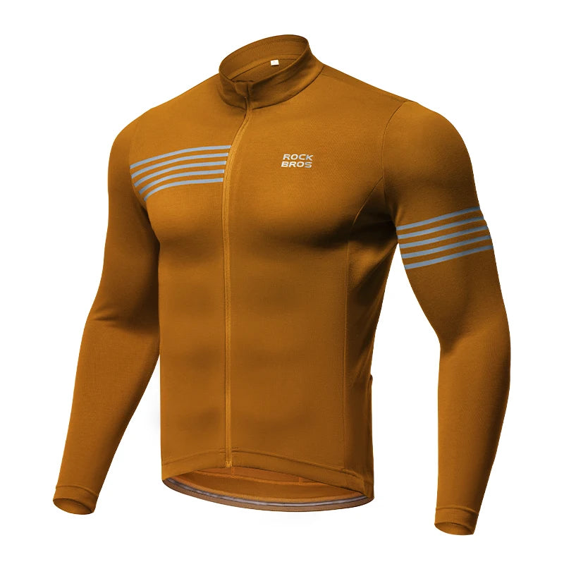 ROCKBROS Autumn Winter Cycling Jersey Lightweight High Elastic Cycling Shirt Full Zipper Long Sleeve Jersey Men Cycling Clothing