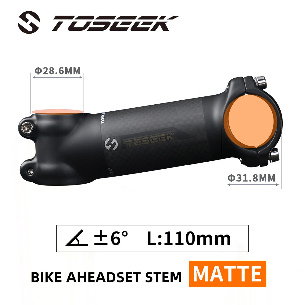 TOSEEK Bicycle Handlebar Stem 28.6-31.8mm Aluminum + Carbon Stem Angle6 17 Mtb Handlebar Stem MTB Stem Spare Parts For Bicycle