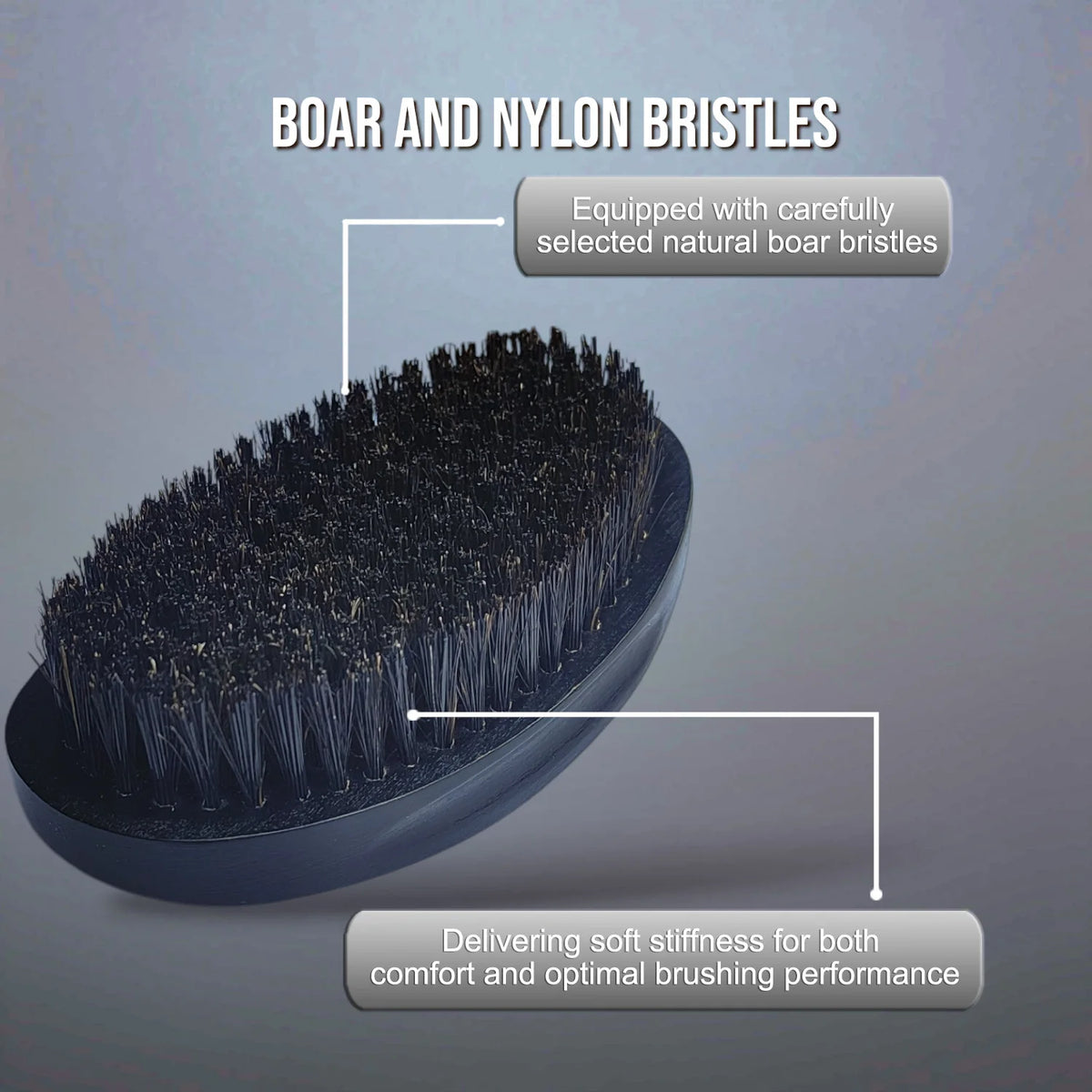 Gracemen 360 Wave Brush Curved Wooden Boar & Nylon Bristles, Soft/Medium/Hard, Black