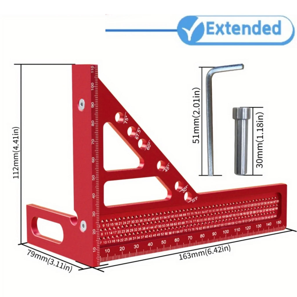 Extended 3D Multi-Angle Carpentry Square Protractor W/ Fast Angle Positioning Dowel Pin - 2 IN 1 Woodworking Measuring Ruler