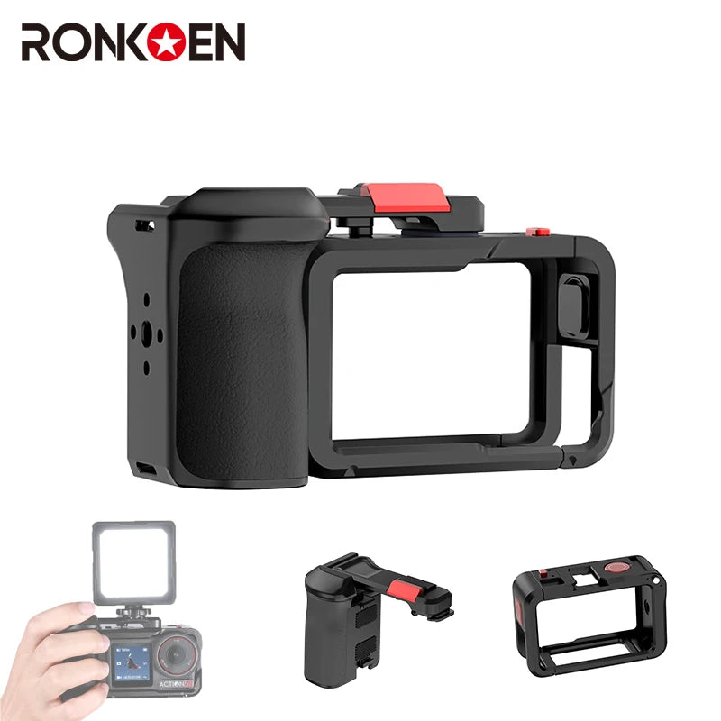 Ronkoen Metal handle set Protective Frame Case accessories For DJI OSMO Action 3/4/5Pro Double Clod Shoe Aluminium Alloy shell