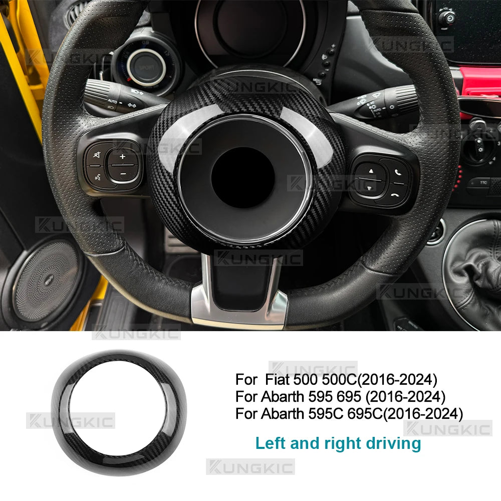 Real Dry Hard Carbon Fiber Sticker For Fiat 500 500C Abarth 595 595C 695 695C 2016-2020 2021 2022 2023 2024 Car Steering Wheel