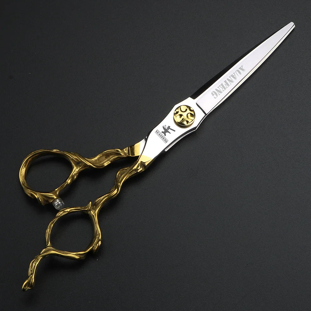XUANFENG 6 inch imitation branch silver hair scissors 440C steel barber cutting scissors and Thinning Scissors
