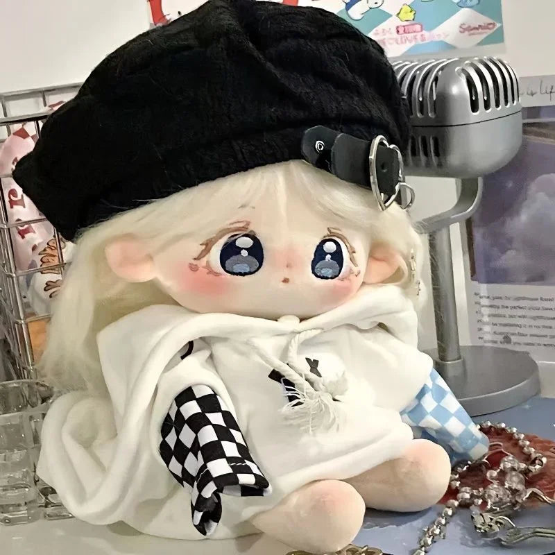 20cm White Plush Doll with Big Eyes, Embroidered Stuffed Toy (Doll or Clothes Options)
