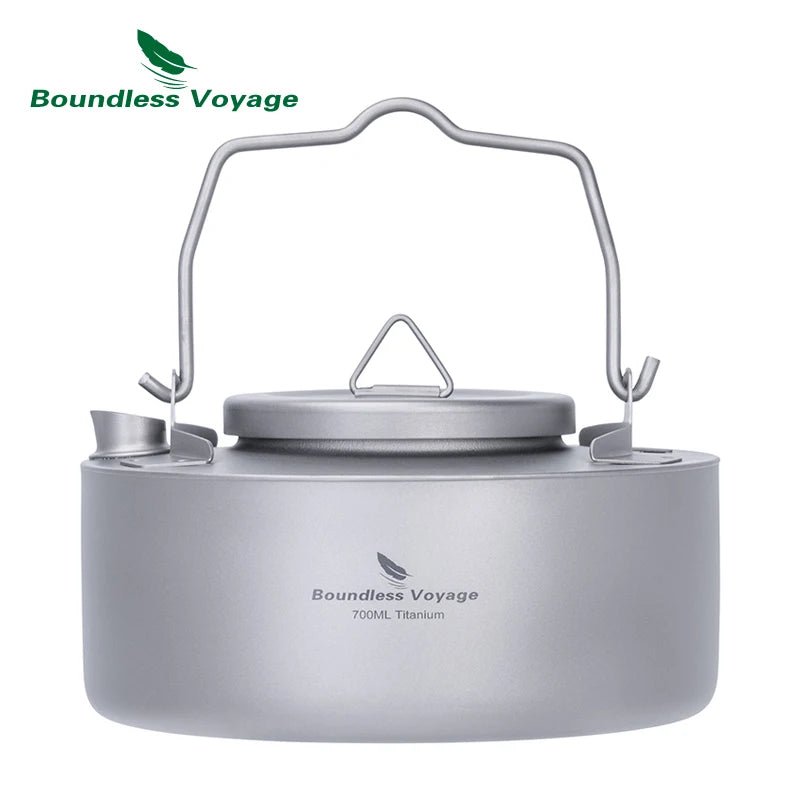 Boundless Voyage Camping Titanium Teapot with Folding Handle Single-layer Kettle Durable Bushcraft Gear Open Fire Kettle Ti3104D