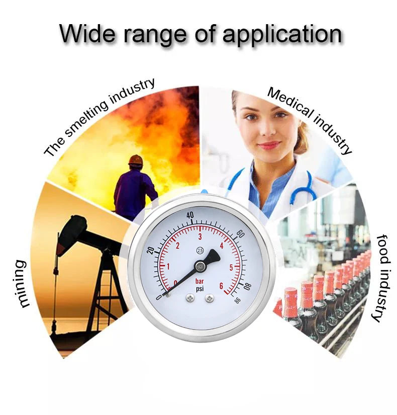 MAIRUIKSI Dry Pressure Gauge 60mm Back Mount 1/4 BSP(G) Vacuum/Pressure -1-0 to 0-600bar