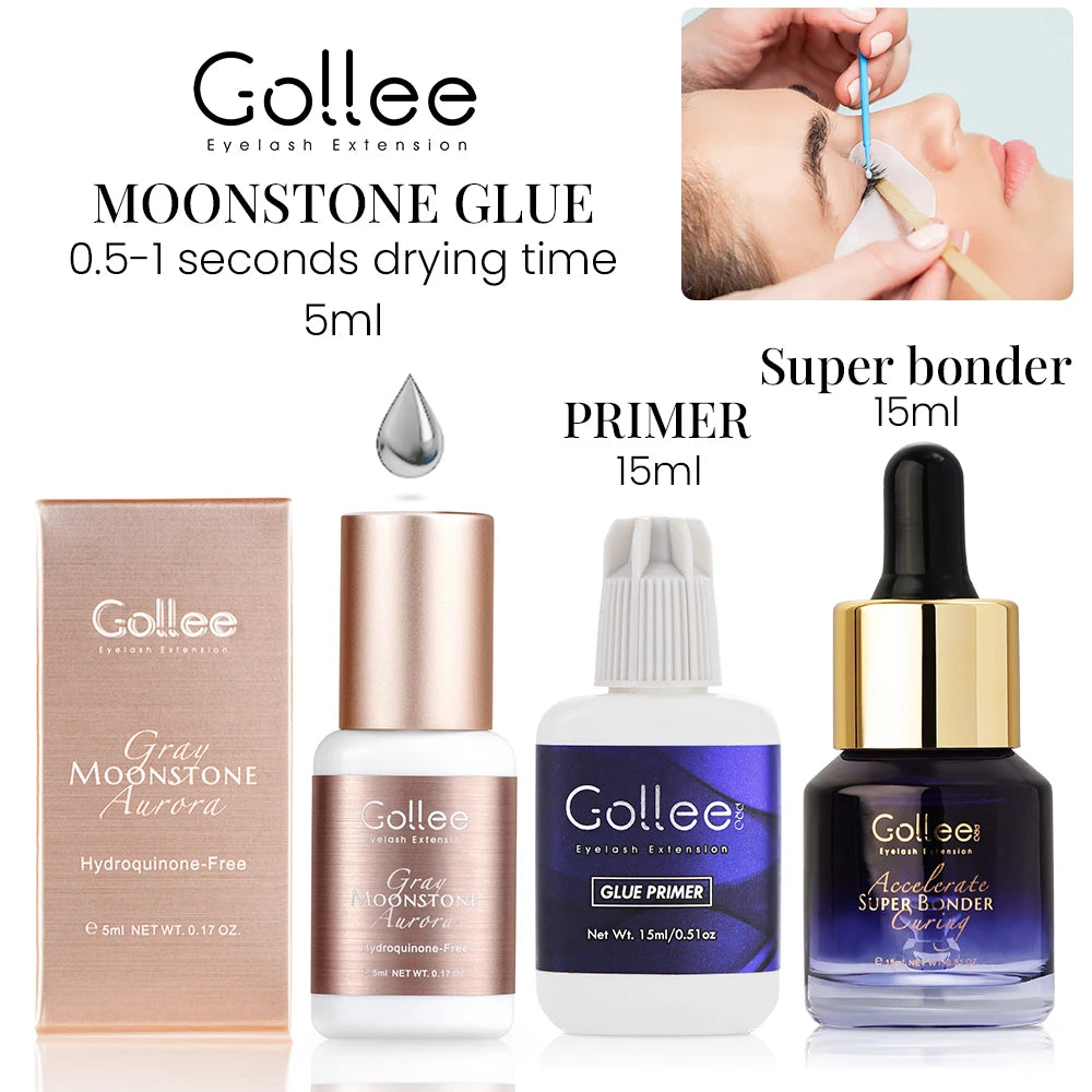Gollee 0.5-1s Dry Eyelashes Extension Glue 15ml Eyelash Cleansing Primer Lasting Professional Lash Extension Primer Super Bonder