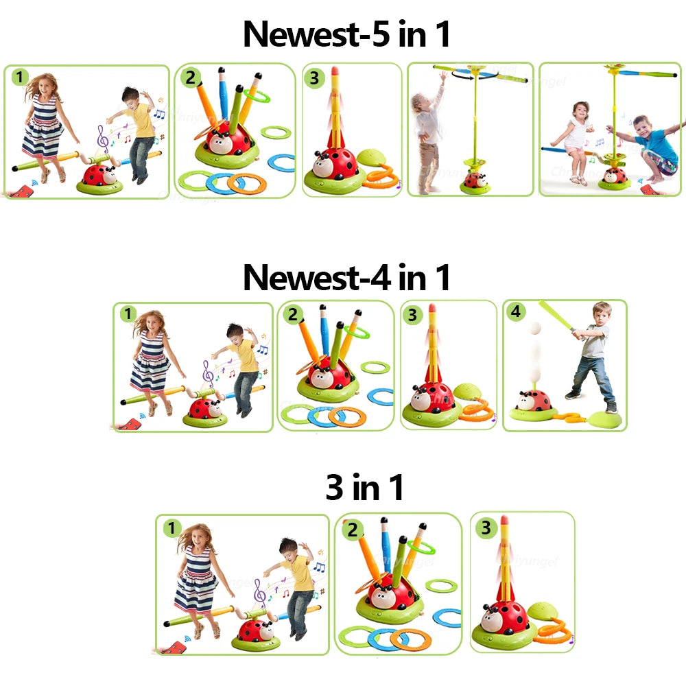 Musical Jump Sports Toys Toss Ring Game Toy and Rocket Launcher for Kids Ladybug Multifunction Outdoor Machine Gifts