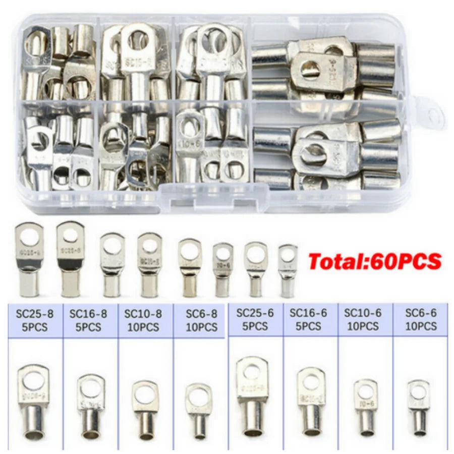 60PCS SC Tinned Copper Lug Ring Wire Connectors Bare Cable Terminal