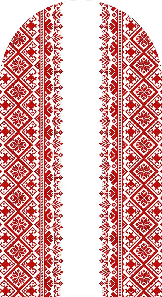 Red Embroidered Hibiscus Pattern Arched Background Cover for Birthday Bride Shower Decoration Photography Background