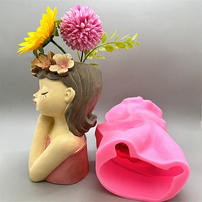 DIY silicone mold 3D cute girl flower pot resin gypsum concrete crystal drip glue tool handmade crafts ornaments