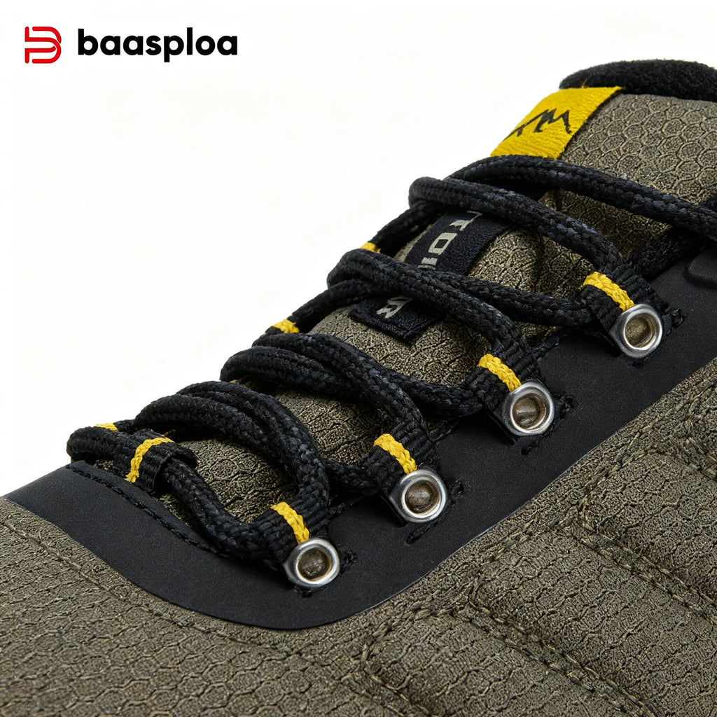 Baasploa Hiking Shoes Men Outdoor Climbing Lace-Up Sneakers Male Anti Splash Water Casual Wear-Resistant Non-slip Walking Shoes
