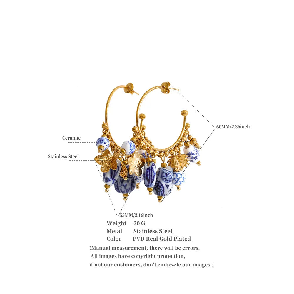 Yhpup 2026 Exclusive Stainless Steel Ceramic Flower Drop Charm Earrings Trendy Handmade France Summer Jewelry Gift