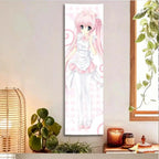Kawaii Pink Nurse Anime Girl Vertical Tapestry, Long Wall Scroll, Cute Pastel Wall Hanging for Bedroom, Otaku Room Decor & Anime