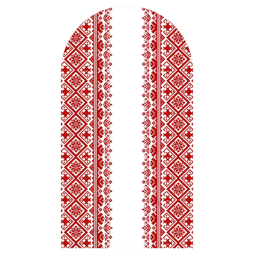 Red Embroidered Hibiscus Pattern Arched Background Cover for Birthday Bride Shower Decoration Photography Background
