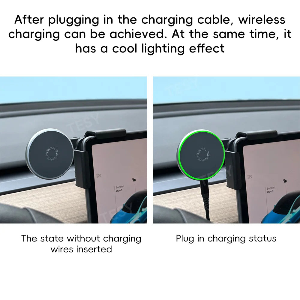 Car Phone Mount Holder 15W Magnetic Wireless Charger Compatible with MagSafe for Tesla Model Y 2026 Launch Model 3 HIGHLAND BYD