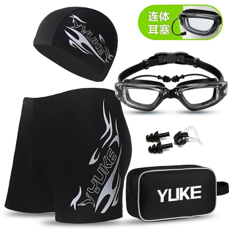 YUKE Swim suits men swimwear with Swimming Goggles Cap Ear Plugs Nose Clip and mens swim briefs swimming shorts for men swim