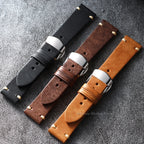Stitching Leather Butterfly Buckle Watch Band 20mm 22mm Cowhide Strap for Rolex Bracelet for Seiko Women Men Vintage Wristband