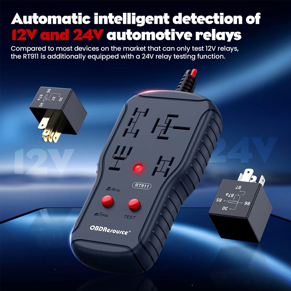 OBDResource 12V/24V Car Relay Tester 4Pin 5Pin Relay Detection Diagnostic Tool Professional Voltage Tester Battery Checker