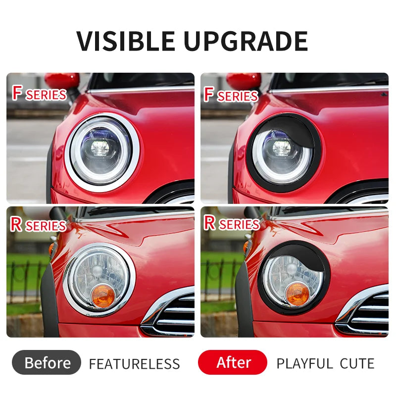 ABS Glossy And Matt Black Color Angry Eyelid For MINI Cooper F65 F66 F54 F55 F56 F57 R55 R56 R57 R58 R59 Car headlight sticker