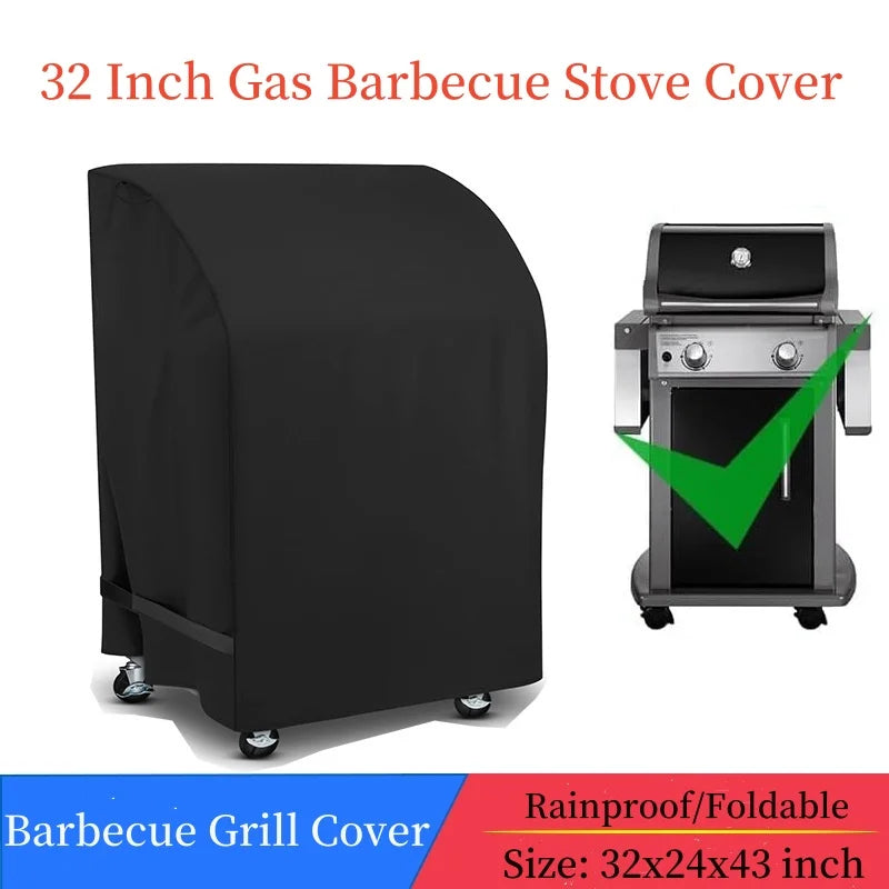 32 inch Gas Barbecue Stove Cover BBQ Cover,Rainproof Outdoor Oven Hood Cover,Folding Side Table 210D Cloth Black Grill Covers