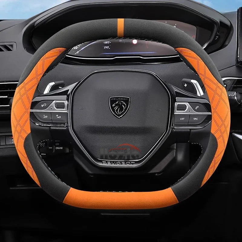 Suede Leather Car Steering Wheel Cover for Peugeot 508 308 SW E-208 208 E-408 408 GT 2021 2022 2023 2024 2025 Auto Accessories