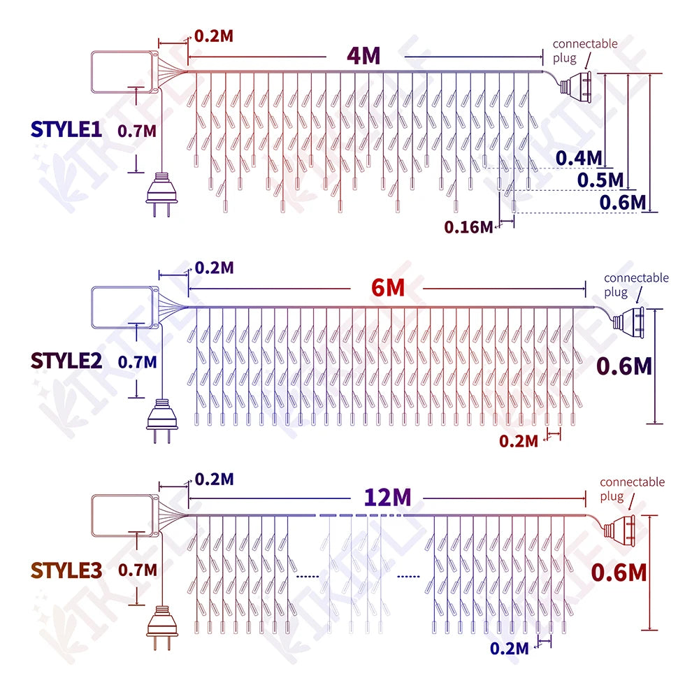 LED Icicle String Lights 4M/12M Curtain Fairy Lights Christmas Garland Outdoor For Wedding Party New Year Terrace Decoration