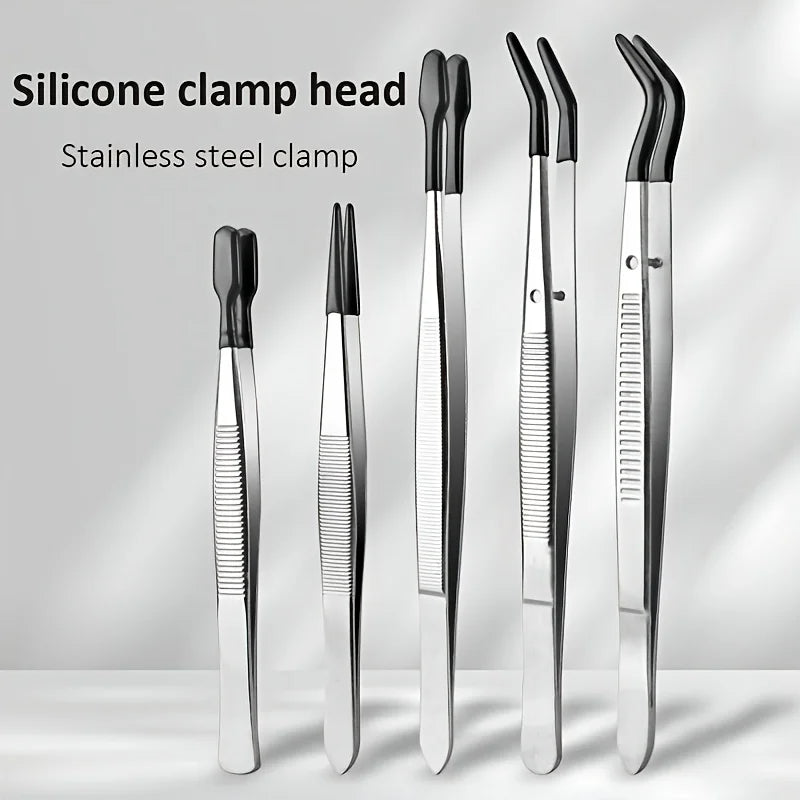Stainless Steel Tweezers High-End Stainless Steel Plastic-Coated Tweezers For Eyelash Extension Assistance Coin Stamp Clips
