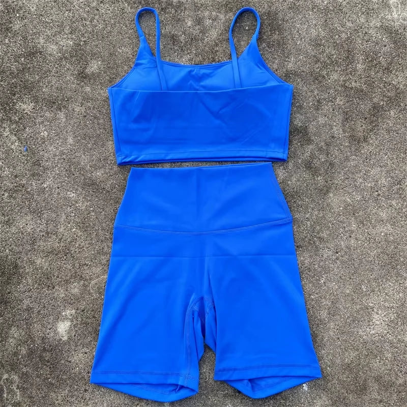 Solid Color gym bike Yoga Set short Legging +cross sport bra Tracksuit Athletic Women Gym Suit Comprehensive Training Jogging