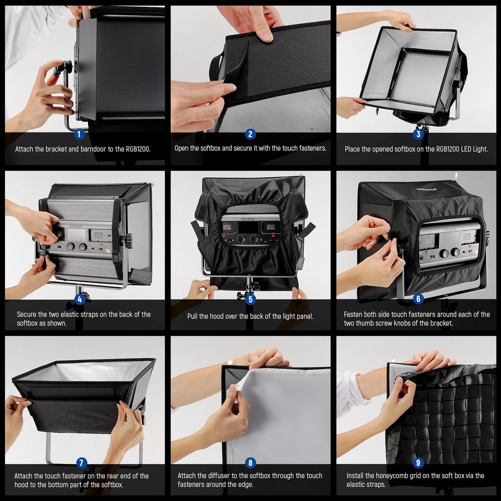 NEEWER Upgraded Softbox Diffuser for RGB1200 LED Video Light Panel, 14.6"x13.6"/37x34.5cm Foldable with Grid/Bag/Blackout Hood