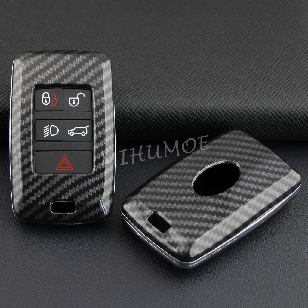 Carbon Fiber Car Key Fob Cover Chain Case For Land Range Rover Sport Evoque Defender 90 110 130 Discovery Velar Jaguar XF F-PACE