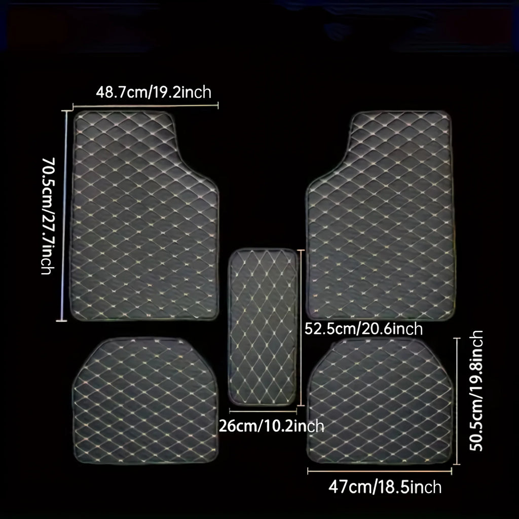 Universal 5pcs Car Floor Mats Set PU Leather Waterproof Dustproof Full Coverage, Multiple Colors