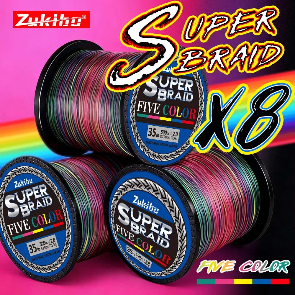 ZUKIBO Super Braid Five Colors 8 Strands Braided Fishing Line Japan X8 PE Line Durable Smooth Saltwater Abrasion Resistant Line