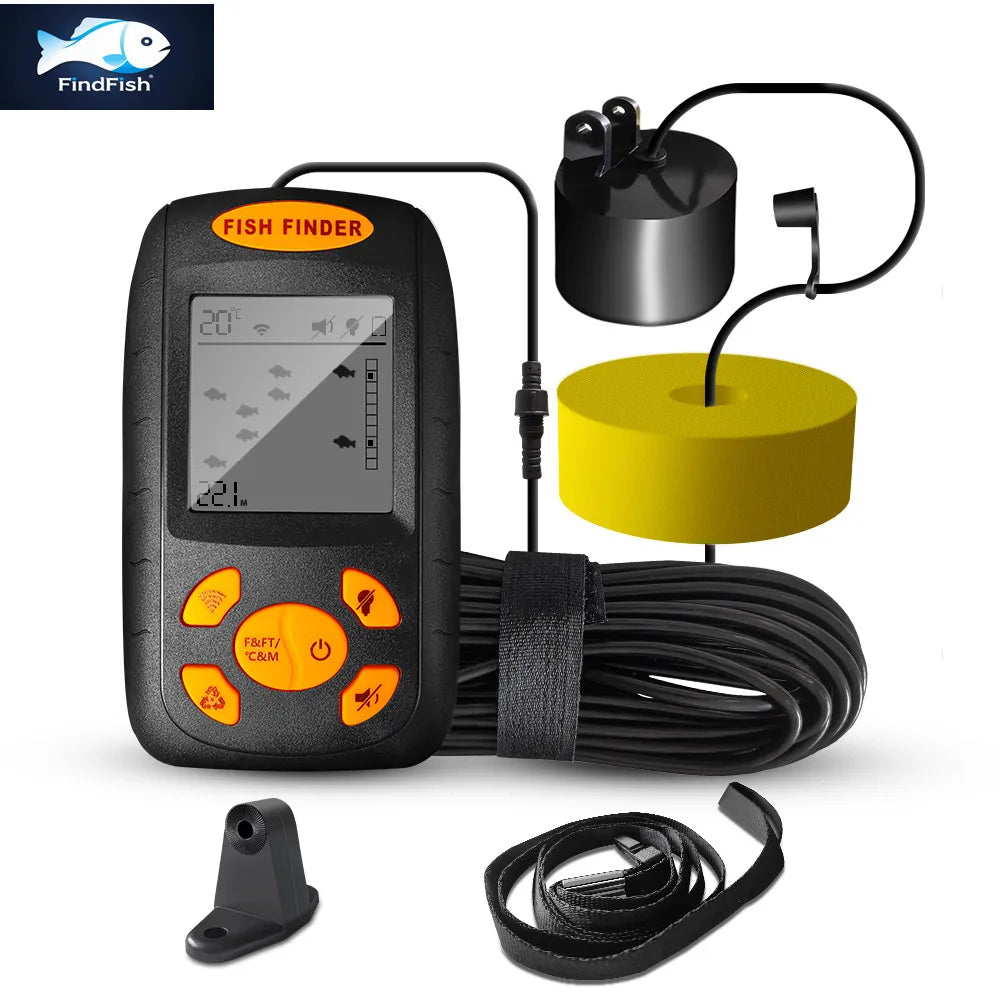 FindFish smart Portable Sonar Fish Finder Depth Underwater Fishing Camera Sounder Alarm Transducer Fishfinder 100m temperature e